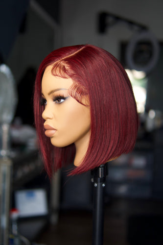 Glueless Cherry Straight 10” Bob Wig Side Part